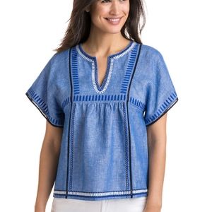 S Vineyard Vines Chambray Blue Blouse Tunic Top